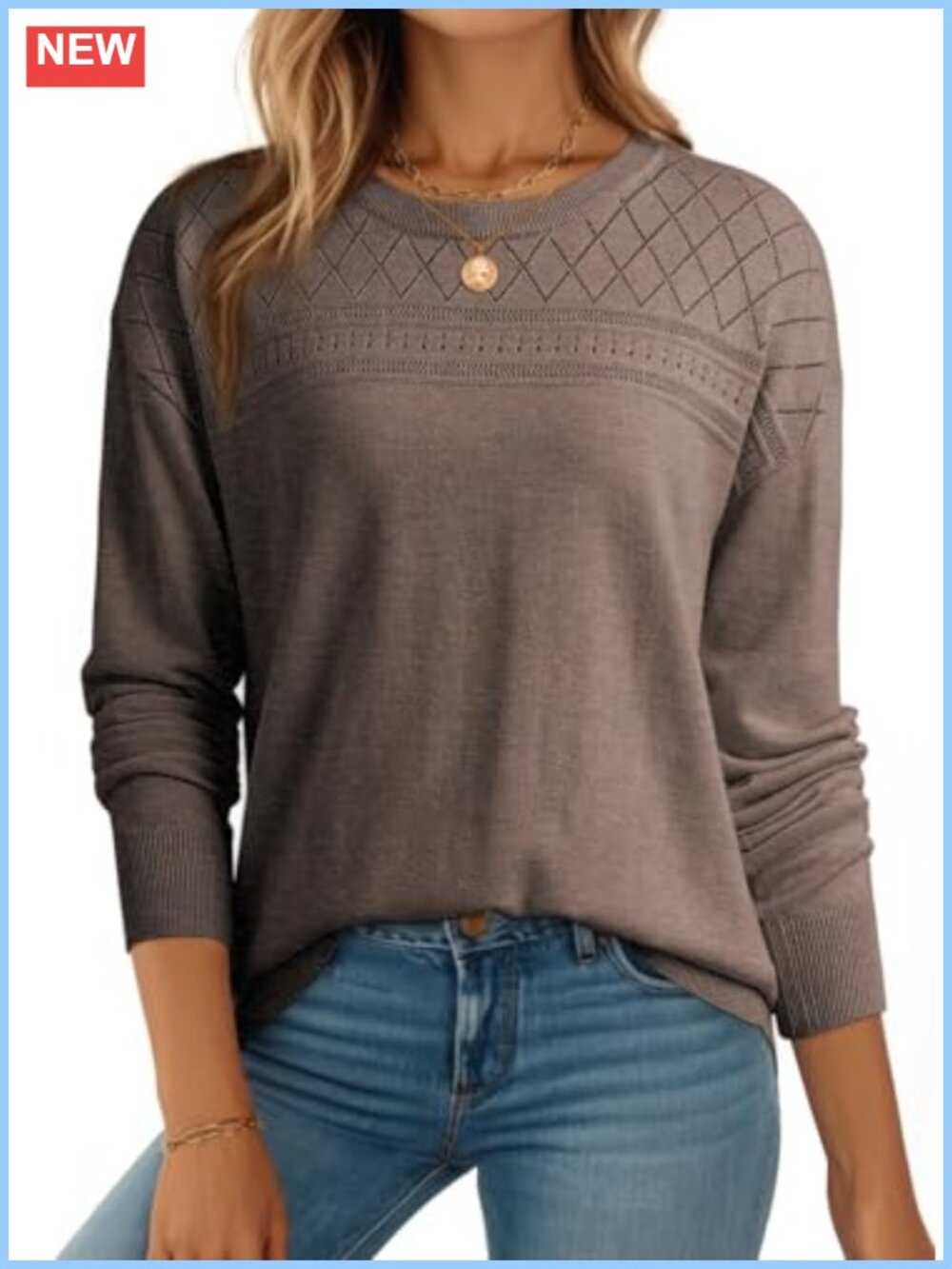 Wool Blend Hollow Out Crochet Pullover Sweater Long Sleeve